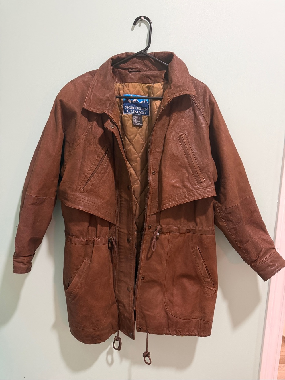 Vintage Northern Climate Brown Leather Jacket Anorak Jacket Genuine Leather Coat